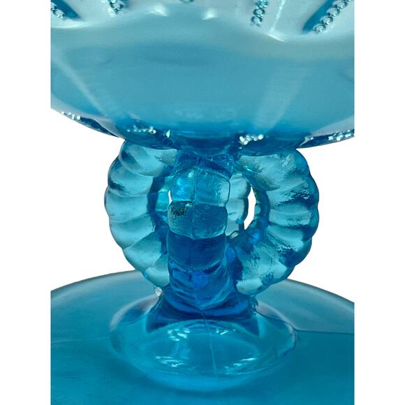 Northwoods Antique, Blue Glass Opalescent Compote - Picture 3 of 4